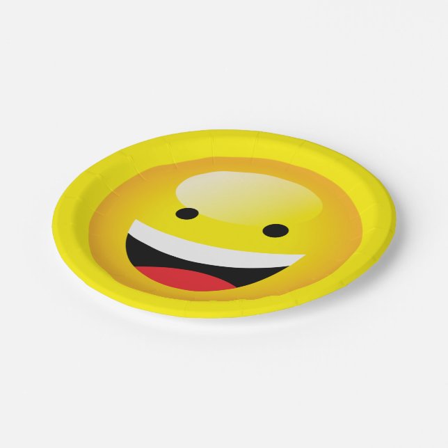 Niedlich Kids Emoji Party Happy Face Emoticon Pappteller (Schrägansicht)
