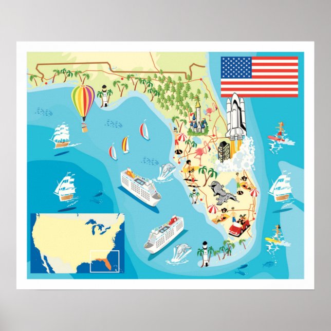 Niedlich Kids Florida Map Poster (Vorne)