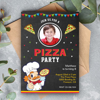 Niedlich Kids Foto Chalkboard Pizza Geburtstagspar Einladung