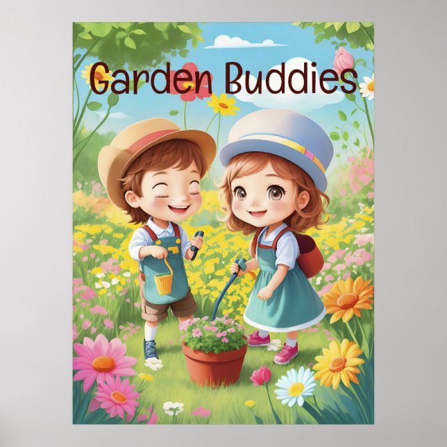 Niedlich Kids Gartenspass & Genuss AI Generativ Poster (Vorne)