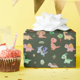 Niedlich Kids Green Dino Muster Geburtstagsparty Geschenkpapier