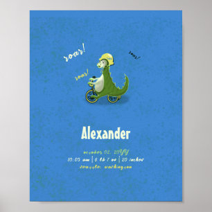 Niedlich Kids Green Dinosaurier auf Trike Boy Birt Poster