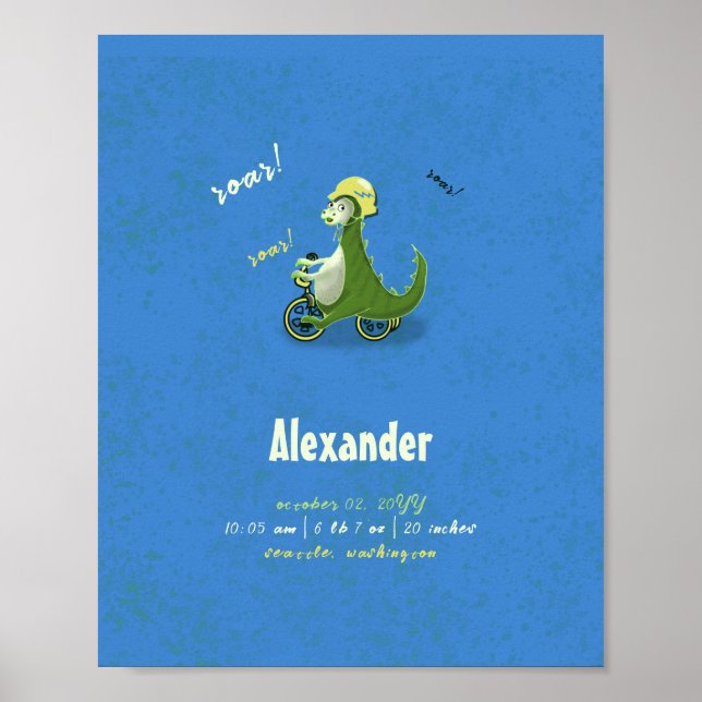 Niedlich Kids Green Dinosaurier auf Trike Boy Birt Poster (Vorne)