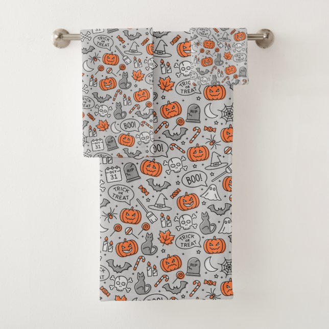 Niedlich Kids Halloween Doodle-Muster Badhandtuch Set (Insitu)