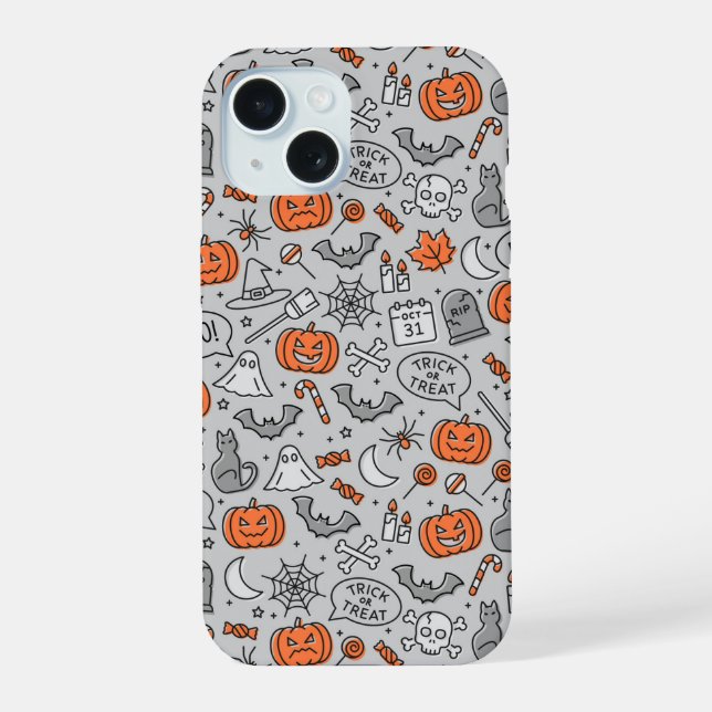 Niedlich Kids Halloween Doodle-Muster iPhone 15 Hülle (Rückseite)