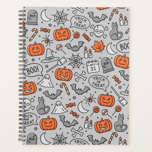 Niedlich Kids Halloween Doodle-Muster Planer (Vorderseite)