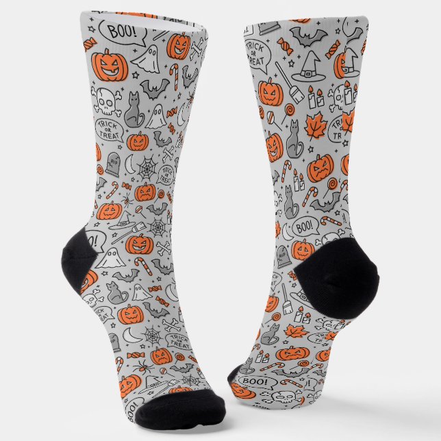 Niedlich Kids Halloween Doodle-Muster Socken (Gewinkelt)