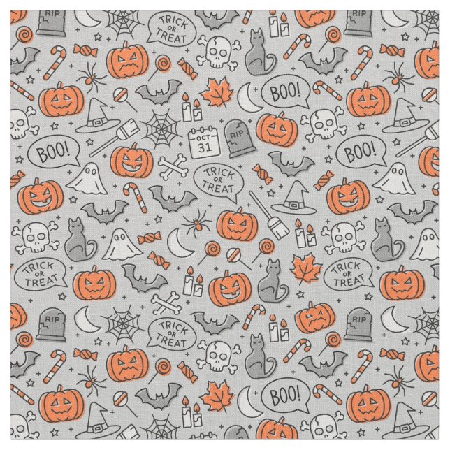 Niedlich Kids Halloween Doodle-Muster Stoff (Nahaufnahme)