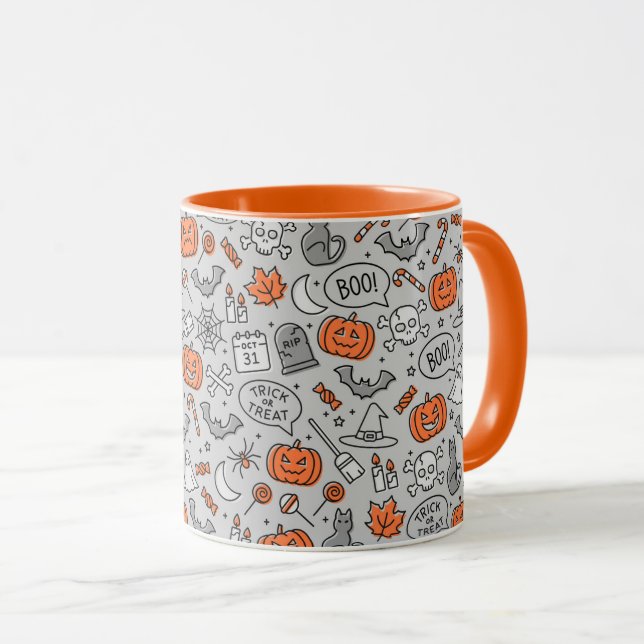 Niedlich Kids Halloween Doodle-Muster Tasse (VorderseiteRechts)