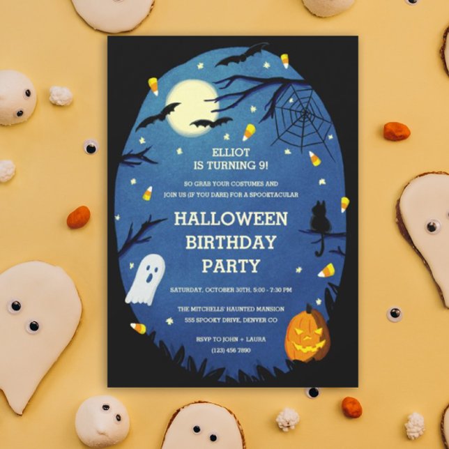 Niedlich Kids Halloween Geburtstagsparty Einladung (Halloween theme birthday party invitation)
