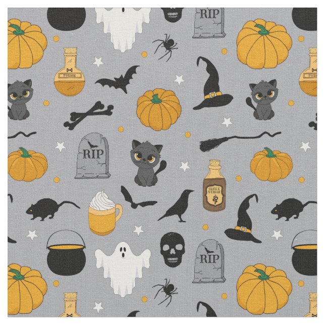Niedlich Kids Halloween Gemustert Grau Stoff (Nahaufnahme)