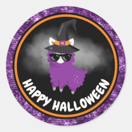 Niedlich Kids Llama & Lila Glitzer Happy Halloween Runder Aufkleber