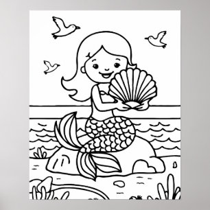 Niedlich Kids Mermaid Coloring Poster