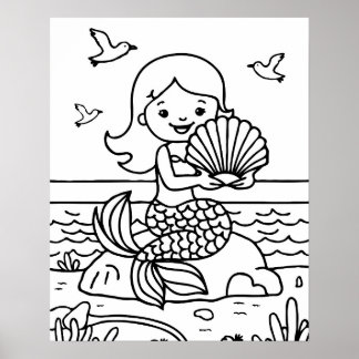 Niedlich Kids Mermaid Coloring Poster