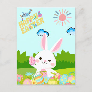 Niedlich Kids Nature Grünes Bunny Egg Happy Osterf Feiertagspostkarte