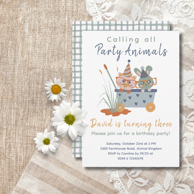 Niedlich Kids Party Tiere Geburtstagseinladungen Einladung (Farm Animals Birthday Invitation Calling All Party Animals)