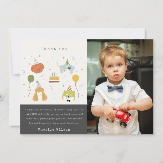 Niedlich Kids Party Welpe Hunde Foto jedes Alter G Dankeskarte (Vorderseite)