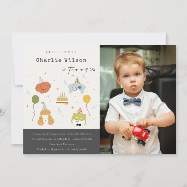 Niedlich Kids Party Welpe Hunde Foto jedes Alter G Einladung (Vorderseite)