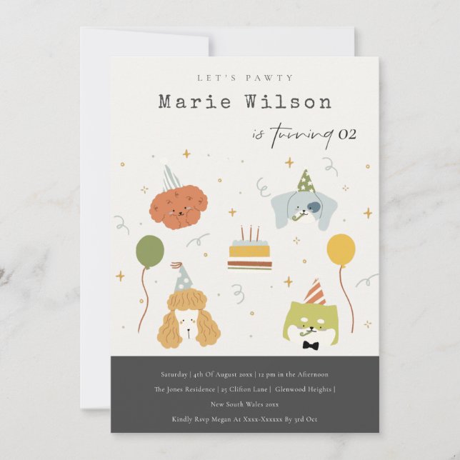 Niedlich Kids Party Welpen Hunde jeden Alters Gebu Einladung (Vorderseite)