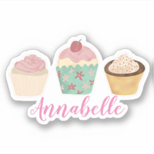 Niedlich Kids Pastell Cupcake Personalisiert Aufkleber
