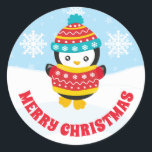 Niedlich Kids Red Christmas Jumper Penguin Runder Aufkleber<br><div class="desc">Niedlich Kids Red Christmas Jumper Pinguin Design</div>