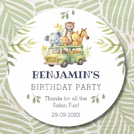 Niedlich Kids Safari Jungle Geburtstag Vielen Dank Runder Aufkleber
