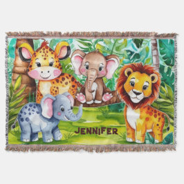 Niedlich Kids Safari Jungle Tiere Personalisierter Decke