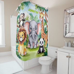 Niedlich Kids Safari Jungle Tiere Personalisierter Duschvorhang