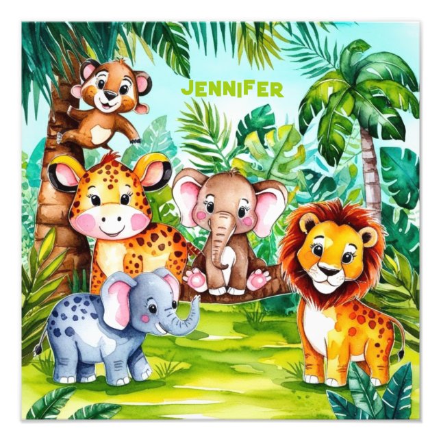 Niedlich Kids Safari Jungle Tiere Personalisierter Fotodruck (Vorne)