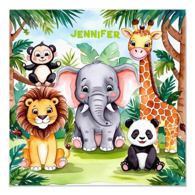 Niedlich Kids Safari Jungle Tiere Personalisierter Fotodruck (Vorne)