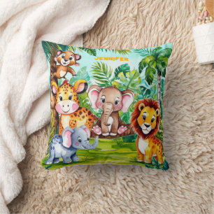 Niedlich Kids Safari Jungle Tiere Personalisierter Kissen