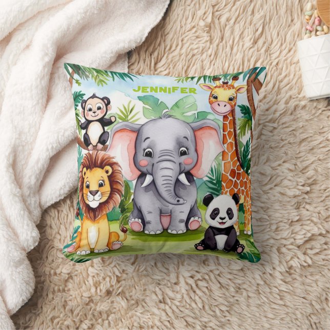 Niedlich Kids Safari Jungle Tiere Personalisierter Kissen (Decke)