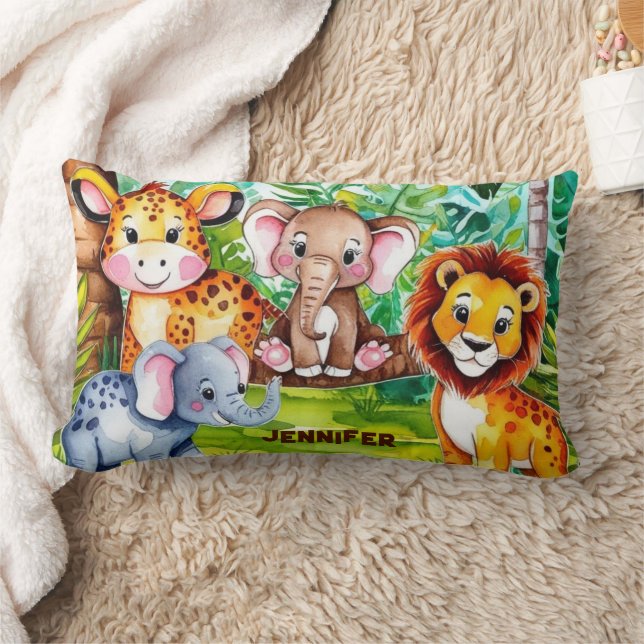Niedlich Kids Safari Jungle Tiere Personalisierter Lendenkissen (Decke)