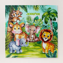 Niedlich Kids Safari Jungle Tiere Personalisierter