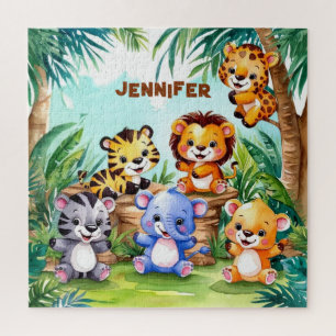 Niedlich Kids Safari Jungle Tiere Personalisierter Puzzle