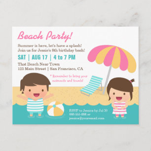 Niedlich Kids Swimsus Beach Geburtstagsparty Einladung