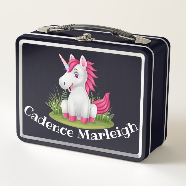 Niedlich Kids Unicorn Personalisiert Lunchbox (Vorderseite)