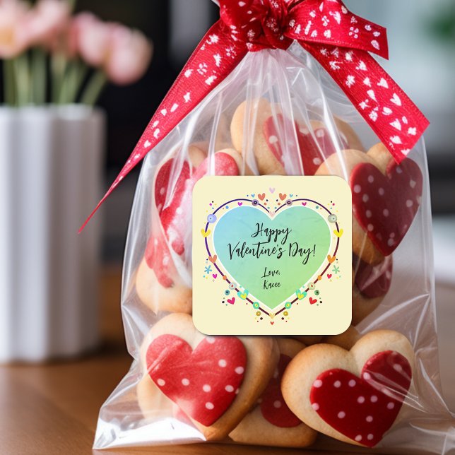 Niedlich Kids Valentines Herz Quadratischer Aufkleber (Cute Kids Valentines Heart Square Sticker)