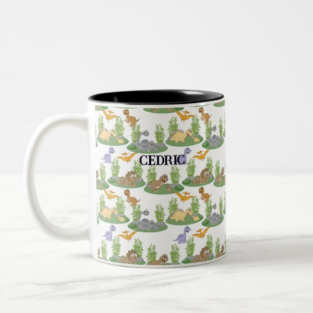Niedlich Kids'Dinosaur Baummuster Personalisiert Zweifarbige Tasse (Links)