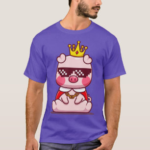 Niedlich King Pig Wearing Brillen T-Shirt