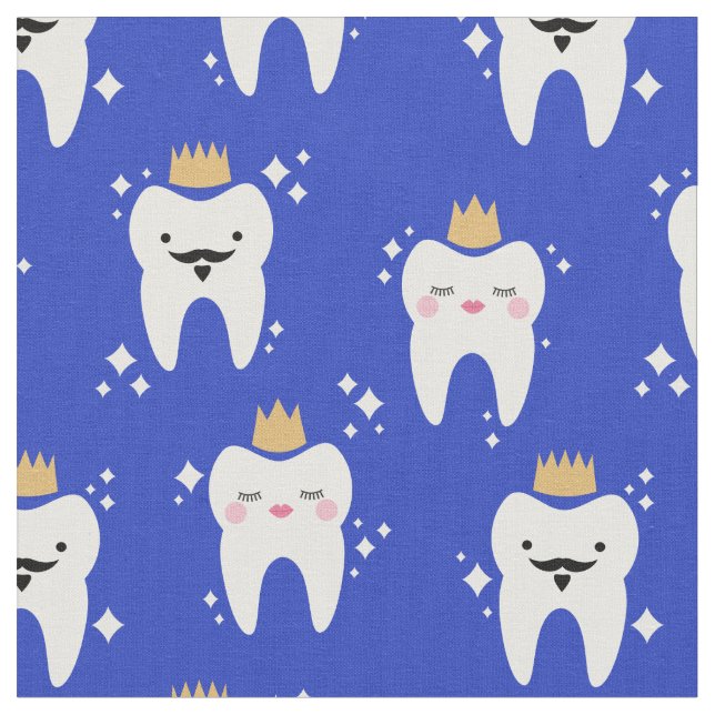 Niedlich King & Queen Tooth Pattern Blau Stoff (Nahaufnahme)