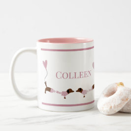 Niedlich Kissing Dackel Dackel Dog Pink Valentine Zweifarbige Tasse