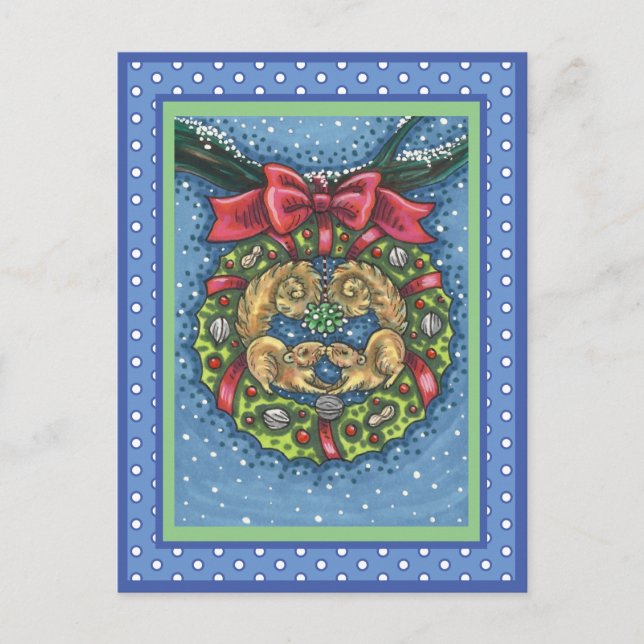 NIEDLICH KISSING SQUIRRELS UNTER MISTLETOE, ABER S POSTKARTE (Vorderseite)