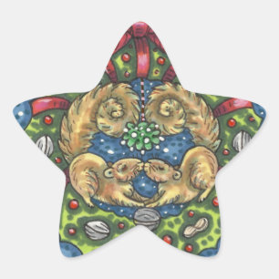 NIEDLICH KISSING SQUIRRELS UNTER MISTLETOE, ABER S Stern-Aufkleber