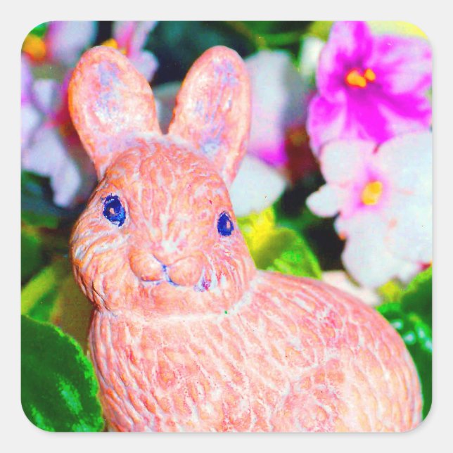 Niedlich Kitschy Bunny Rabbit Quadratischer Aufkleber (Vorderseite)