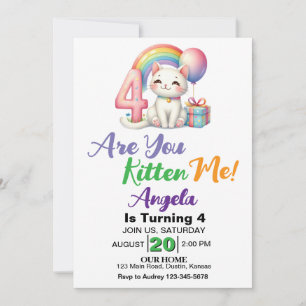 Niedlich Kitten 4. Geburtstag Party Einladung