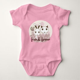Niedlich Kitten Bunny Animal Best Friends Pink Gir Baby Strampler
