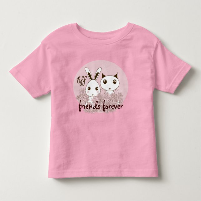 Niedlich Kitten Bunny Animal Best Friends Pink Gir Kleinkind T-shirt (Vorderseite)