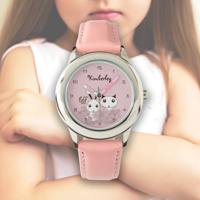 Niedlich Kitten Bunny Animal Friends Pink Kids Gir Armbanduhr (Von Creator hochgeladen)