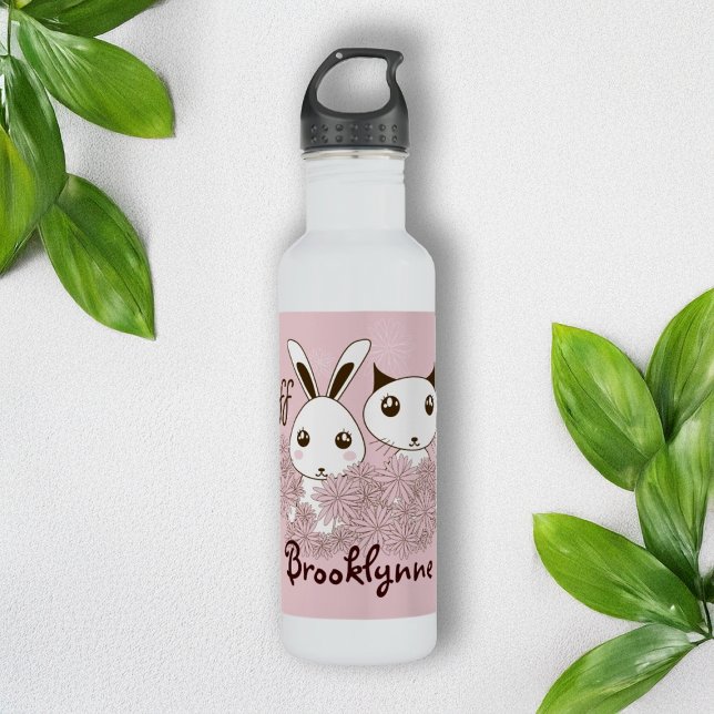 Niedlich Kitten Bunny Animal Friends Pink Kids Gir Edelstahlflasche (Von Creator hochgeladen)